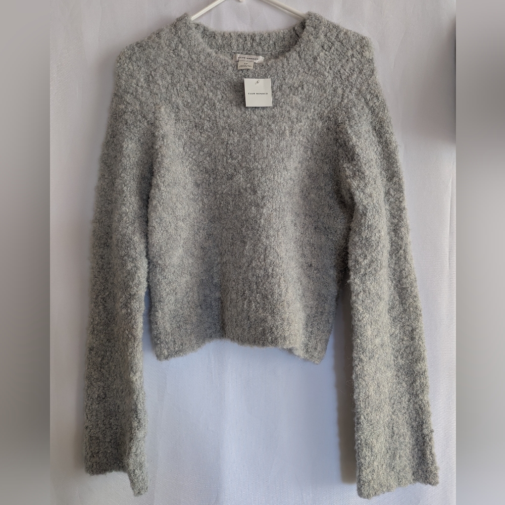 NWT women's Small Club Monaco Heathered Gray Crew Neck Sweater Plush Oversized